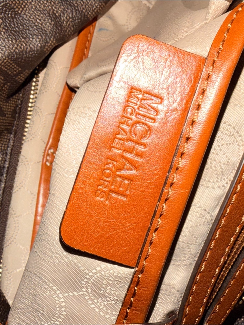 Michael Kors Brown & Tan MK Signature Shoulder Bag with Crossbody Strap - Picture 6 of 8